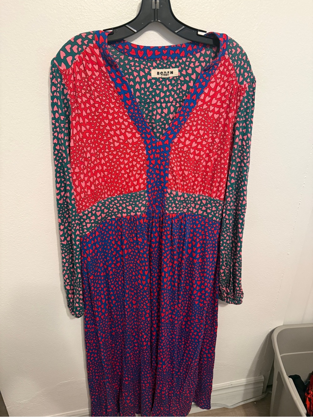 Boden Multicolor Heart-Print Long-Sleeve Maxi Dress